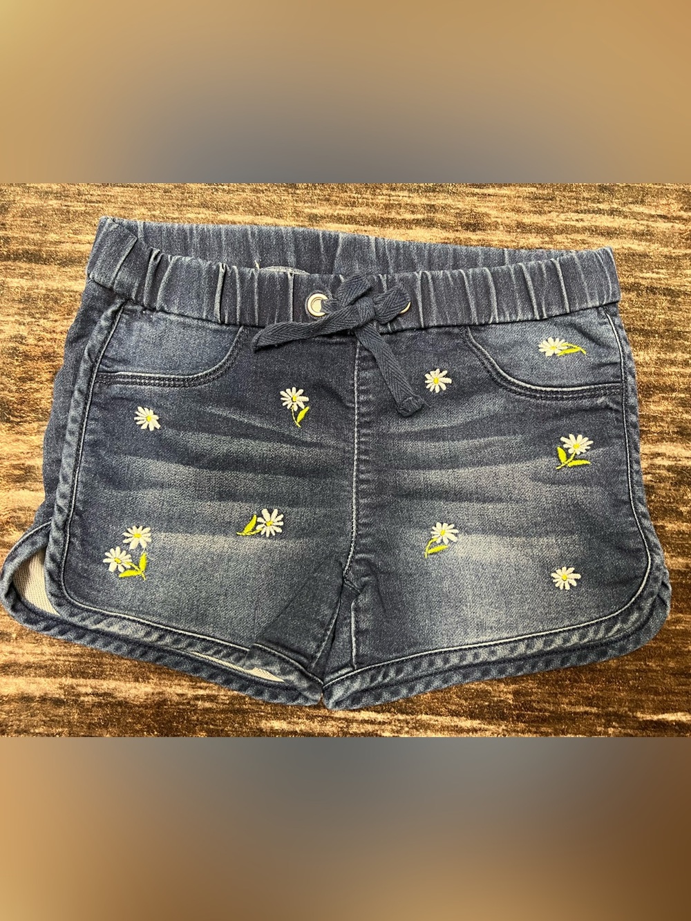Denim Daisy Embroidered Girls' Shorts